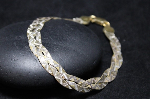 Sterling Silver Gold Toned Italian Braided Chain Bracelet, Italian Silver Braided Bracelet, Flat Braided Bracelet, Italian Silver Jewelry