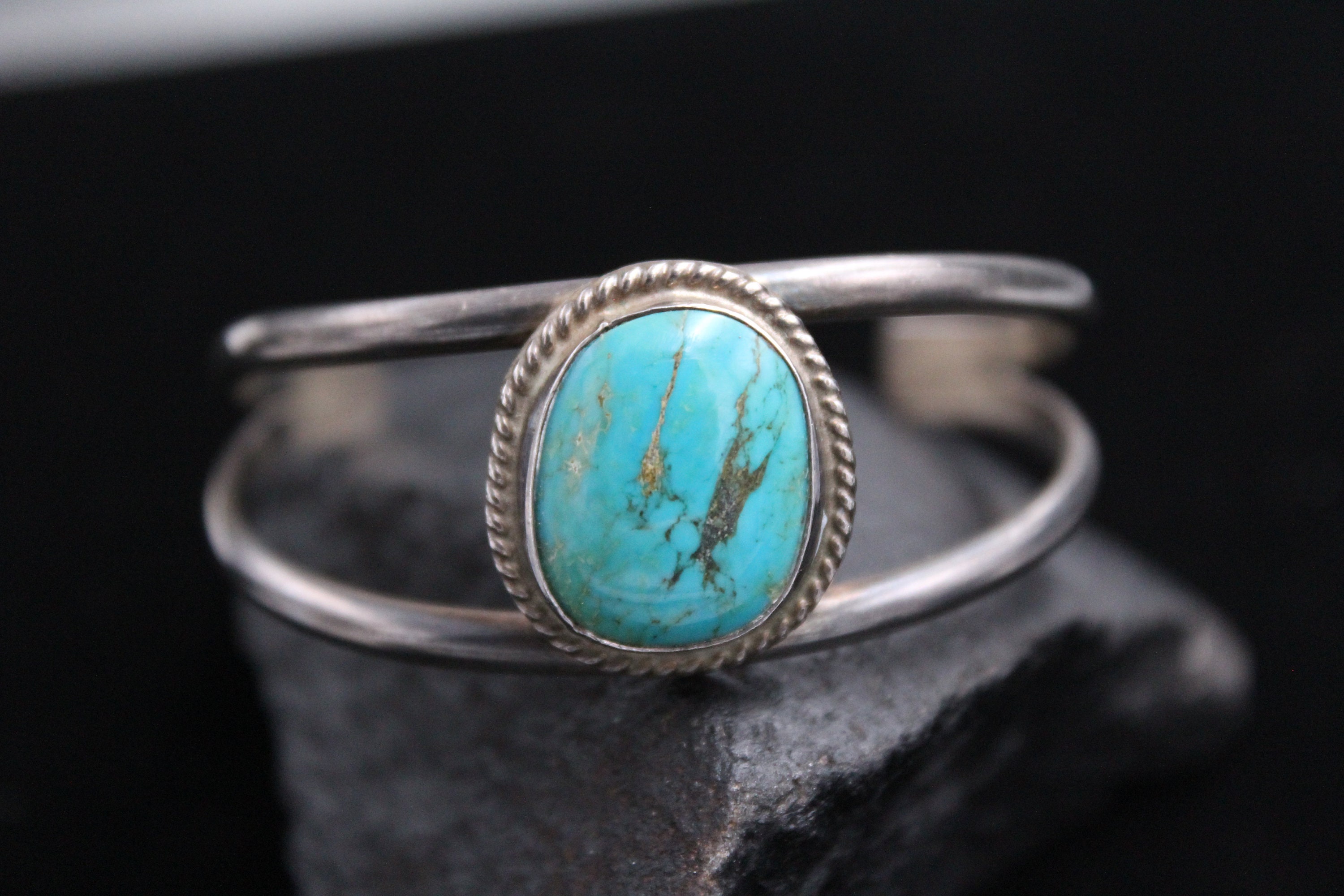 Petite Turquoise 925 Cuff Bracelet, Small Old Pawn Sterling Cuff