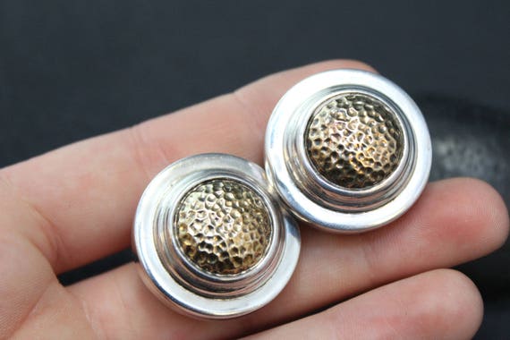 Sterling Silver Two Tone Button Earrings (AS IS),… - image 5