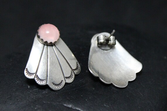Sterling Silver Rose Quartz Stud Earrings with De… - image 3