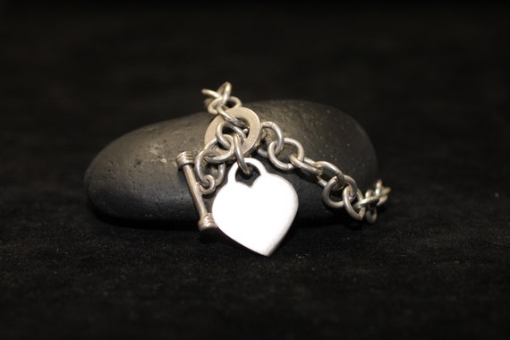Sterling Silver Heart Bracelet, Sterling Silver Heart Tag, Heart Tag Bracelet, Sterling Silver Heart Jewelry, Trendy Sterling Heart Bracelet