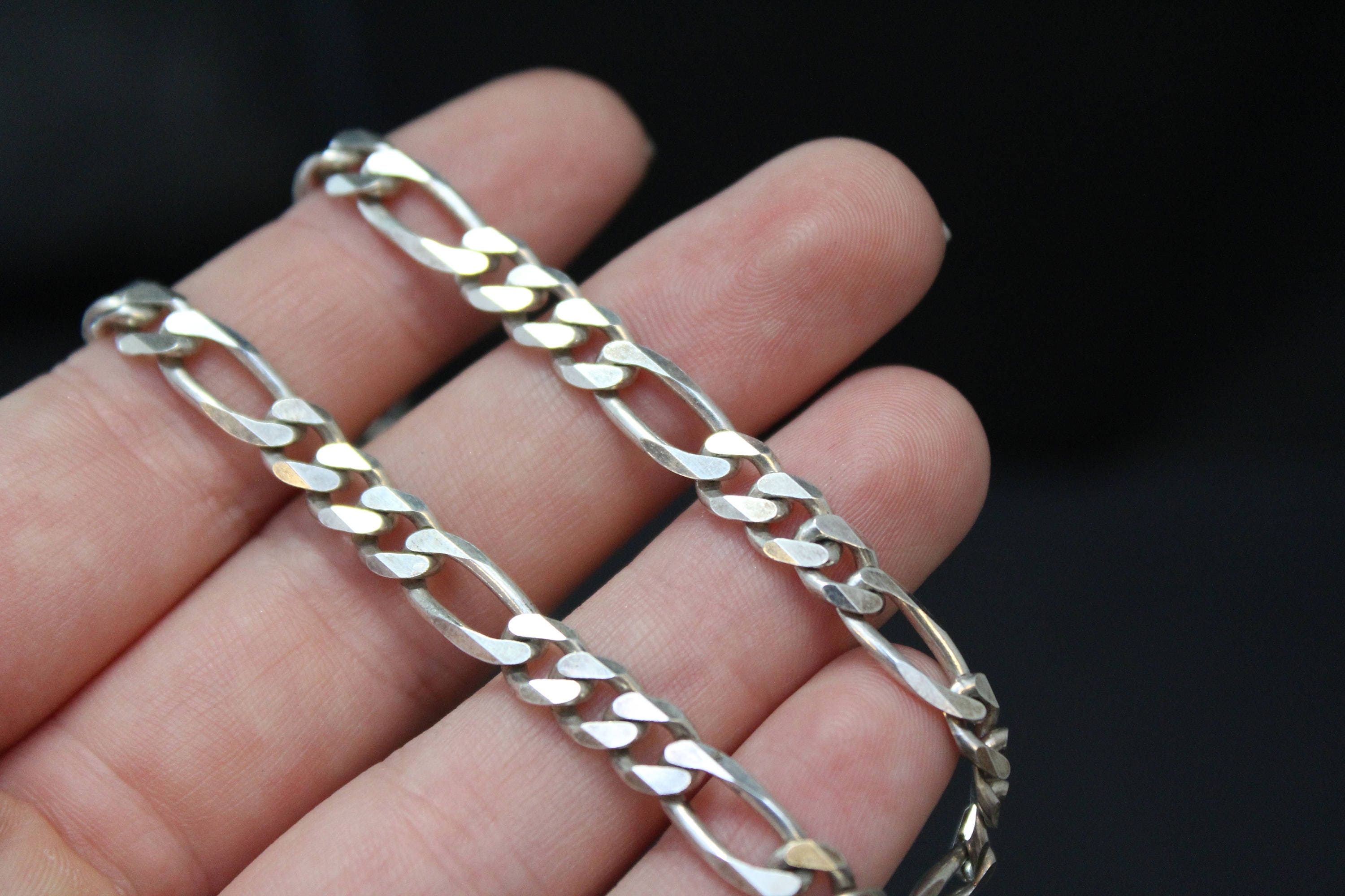 Sterling Silver Italian Figaro Link Chain, Silver Figaro Necklace