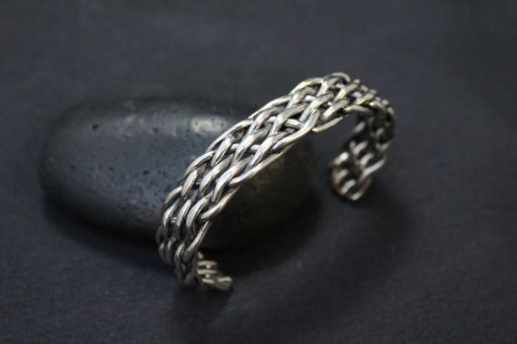 Sterling Silver Unisex Cuff Bracelet, Men's Sterl… - image 1