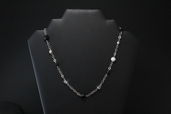 Sterling Silver Asymmetrical Beaded Necklace, Ste… - image 2