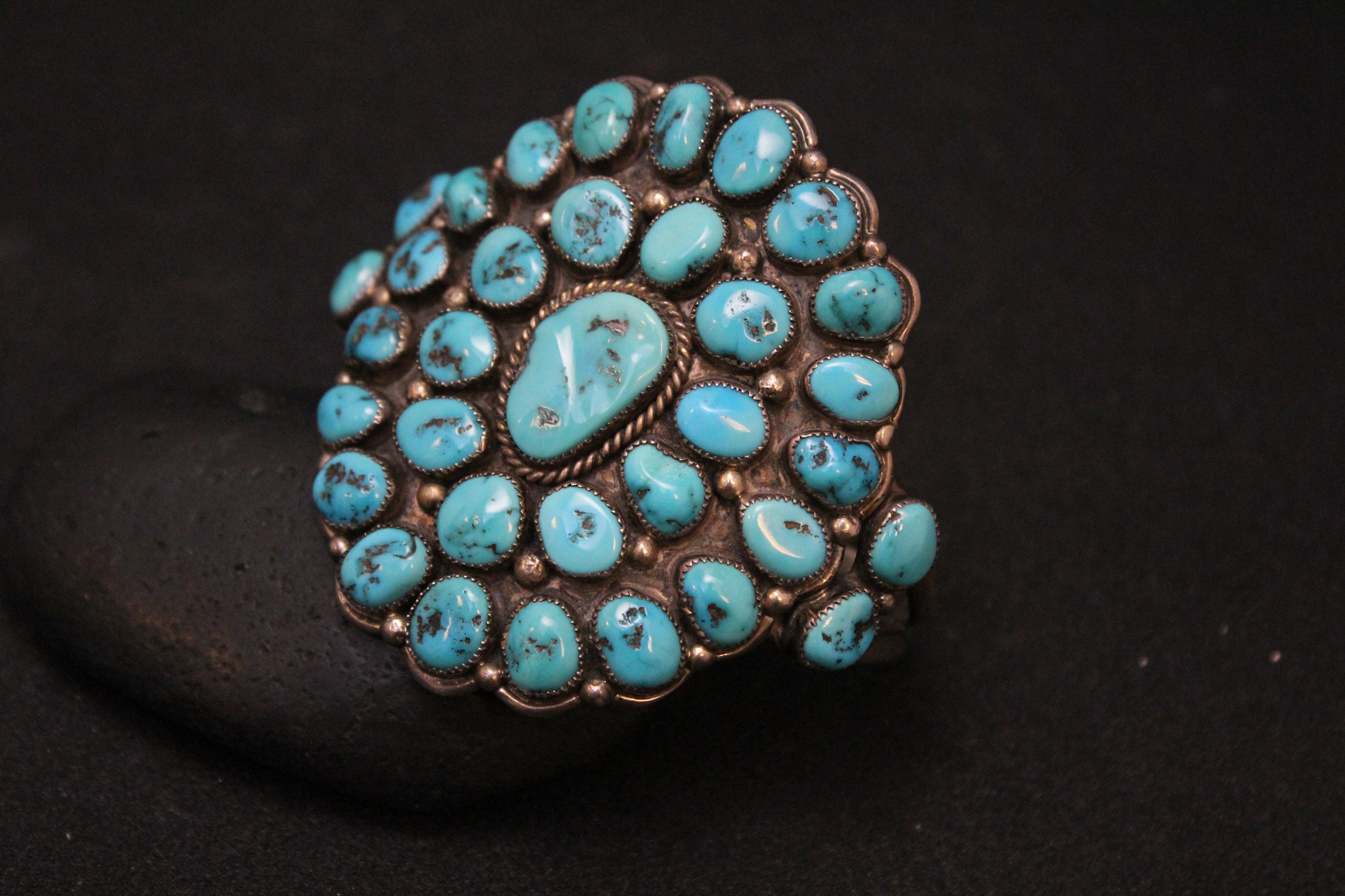 Sterling Silver Old Pawn Native American Navajo Turquoise Cluster Cuff ...