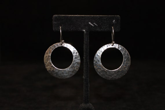 Solid Sterling Silver Dangle Hoop Earrings, Hamme… - image 1