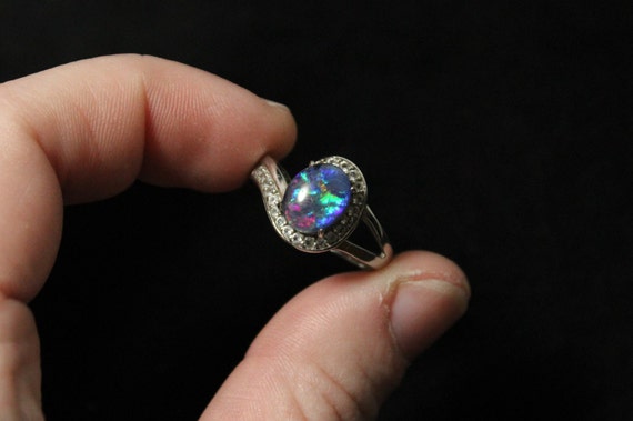Sterling Silver Opal Triplet and CZ Accented Halo… - image 7