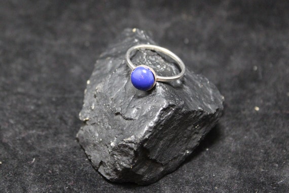 Sterling Silver Lapis Ring, Dainty Sterling Silver Lapis Ring, Lapis Lazuli Stacker Sterling Silver Ring, Minimalist Lapis Lazuli Ring View 3