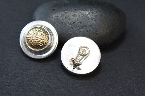 Sterling Silver Two Tone Button Earrings (AS IS),… - image 2