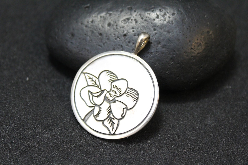Magnolia Jewelry May Jewelry Sterling Silver Magnolia Round Sterling Medallion Sterling Silver May Birthday Flower Pendant
