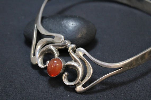 Heavy Sterling Silver TAXCO Collar Necklace, Heavy Sterling Taxco, Signed Taxco Collar, Taxco Gemstone Necklace, Sterling Silver Collar