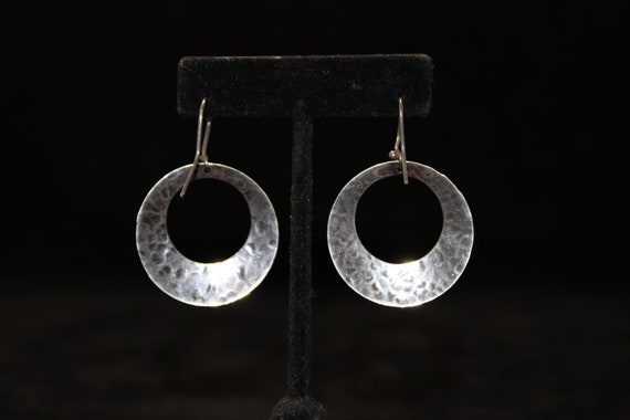 Solid Sterling Silver Dangle Hoop Earrings, Hamme… - image 3