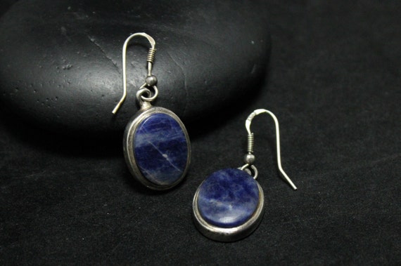 Sterling Silver Mid Century Oval Sodalite Earring… - image 1