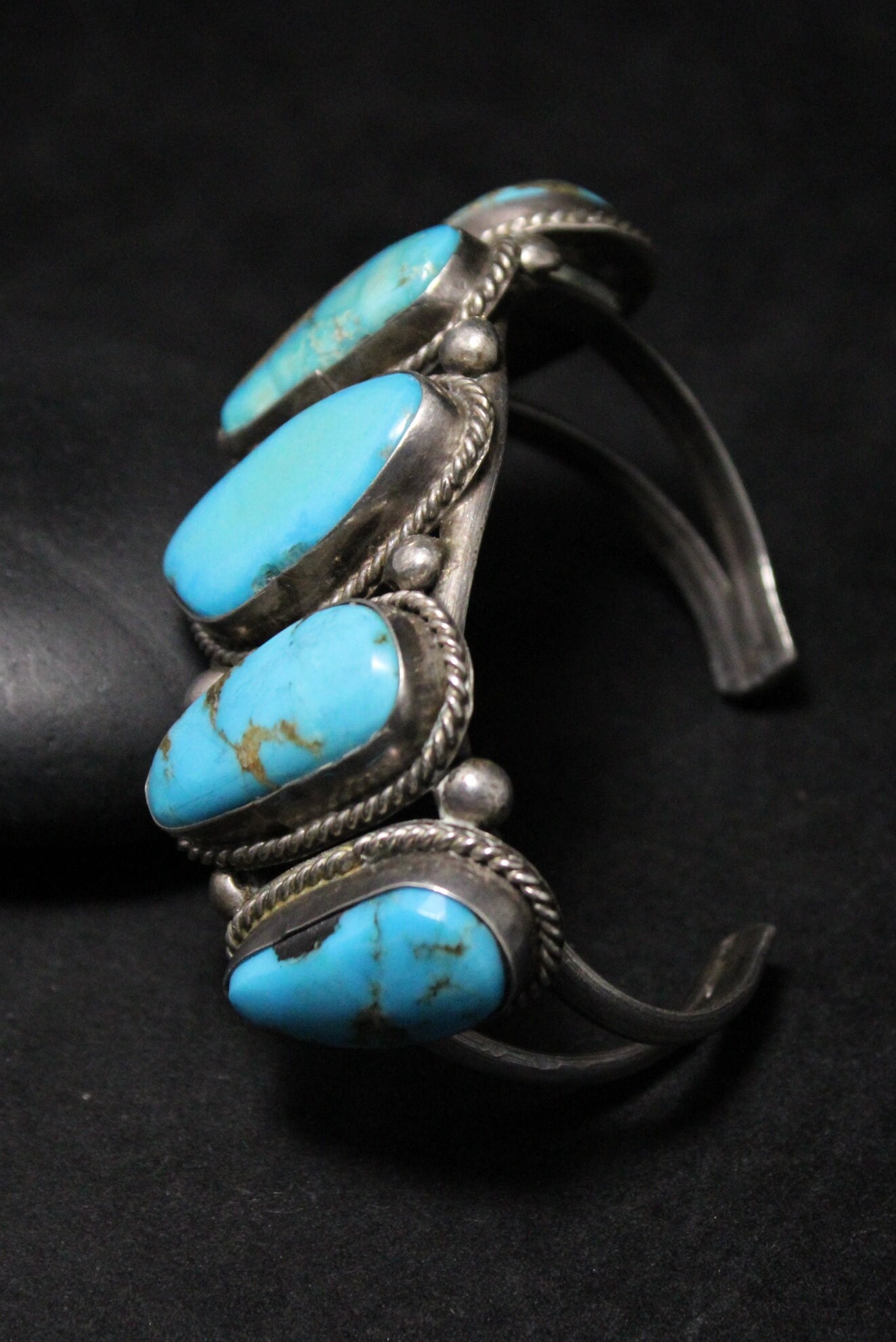 Sterling Silver Old Pawn 5 Stone Turquoise Heavy Cuff Bracelet ...