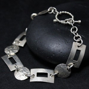 Sterling Silver Taxco Textured Rectangle Link Bracelet, Modern Sterling Link Bracelet, Textured Sterling Jewelry, Modernist Link Bracelet