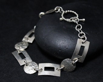 Sterling Silver Taxco Textured Rectangle Link Bracelet, Modern Sterling Link Bracelet, Textured Sterling Jewelry, Modernist Link Bracelet