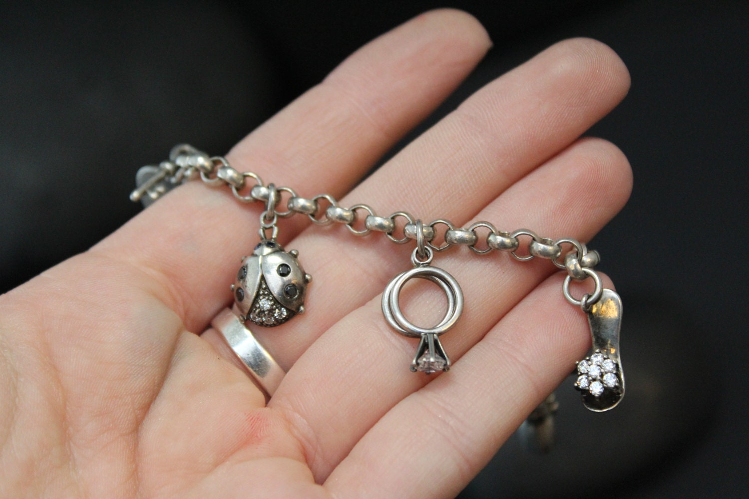 Sterling Silver and CZ Diamonique Lucky Charm Bracelet with Shoe, Purse