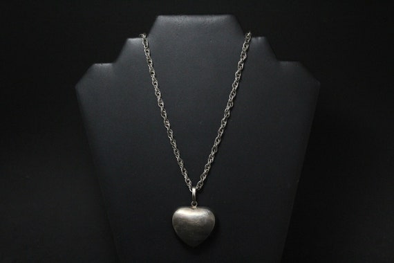 Sterling Silver Oxidized Puffy Heart Necklace, Big