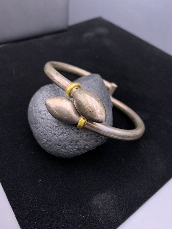 Two Tone Hinged Bangle Bracelet With Sterling Sil… - image 3