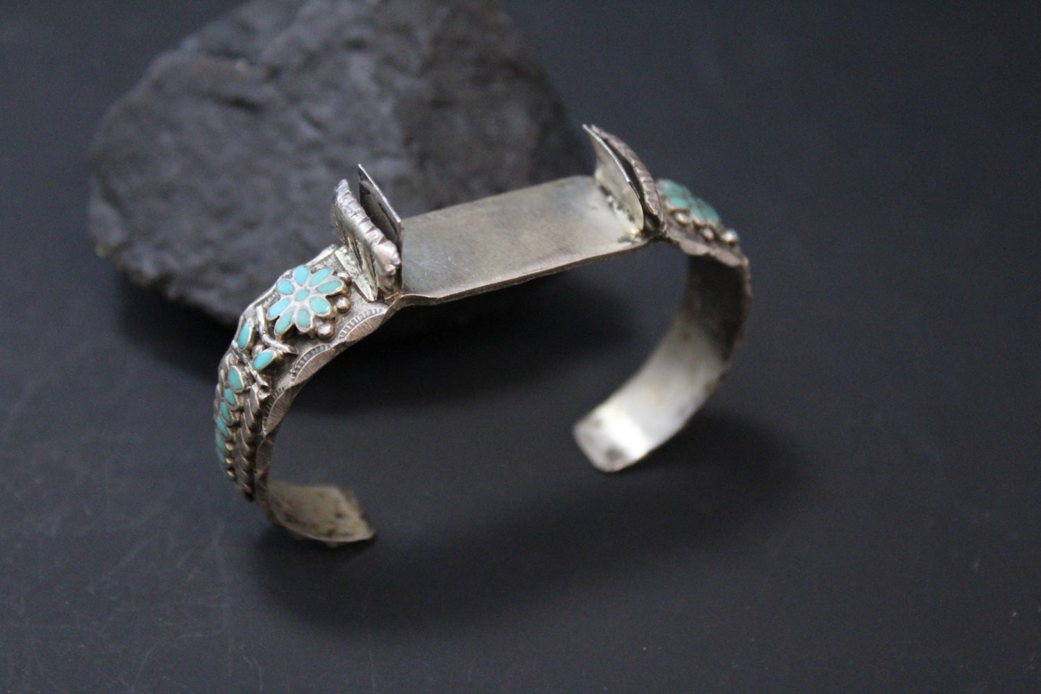 Old Pawn Native American Zuni Signed Sterling Silver Turquoise Flower ...