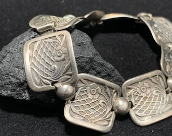 1969 Vintage Alton Sterling Bracelet, Swedish Collectible Jewelry, Made In Sweden Alton 925 Link Bracelet, Flower Design