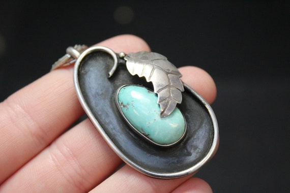 Sterling Silver and Turquoise Leaf Statement Neck… - image 5