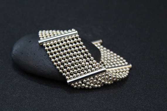 Silver Wide Ball Chain Bracelet, Beaded Silver Br… - image 1