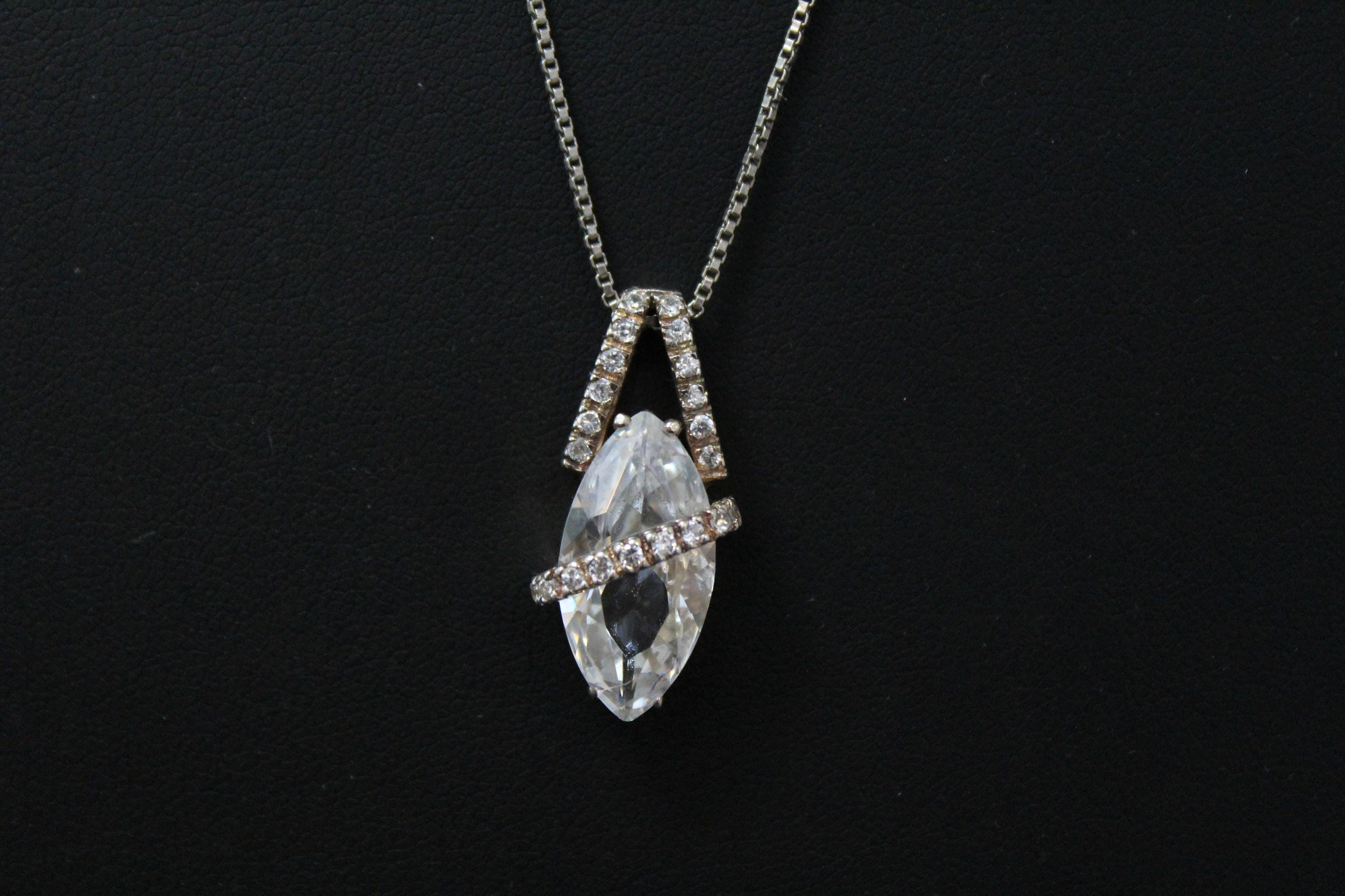 Sterling Silver Marquise CZ Necklace, CZ Gemstone Necklace, Sterling ...