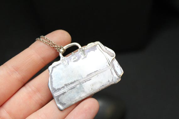 Unique Sterling Silver Suitcase Necklace, Sterlin… - image 2