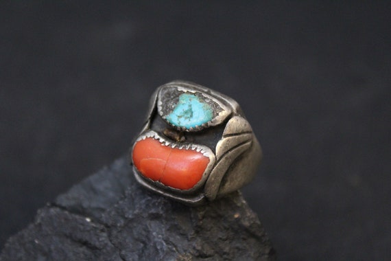Striking Vintage Native American Navajo Domed Coral Turquoise Sterling Silver Bracelet Old Striking Vintage Native American Navajo Domed Coral Turquoise Sterling Silver Bracelet Old