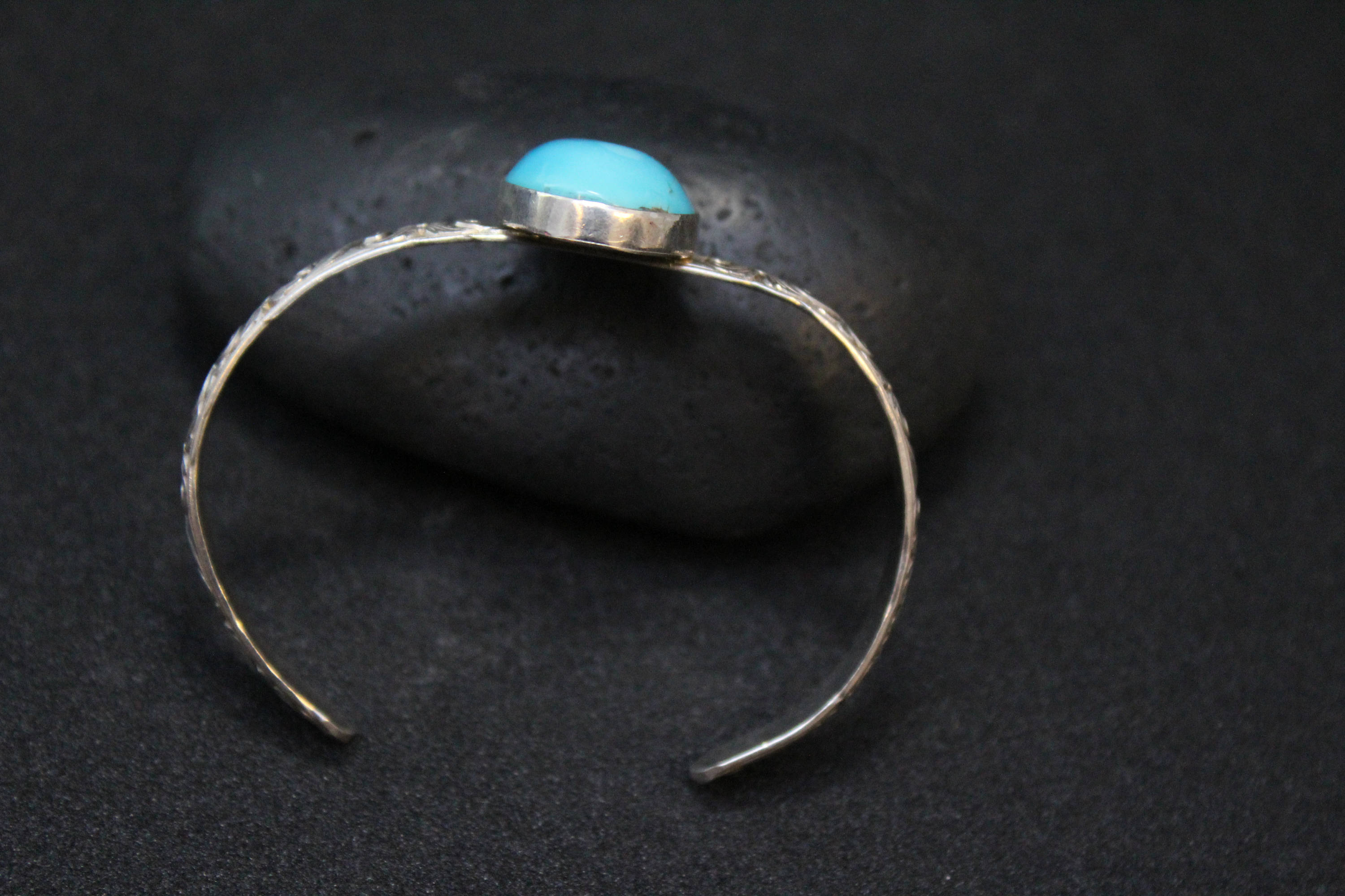 Sterling Silver Tooled Turquoise Cuff Bracelet, Sterling Turquoise Cuff