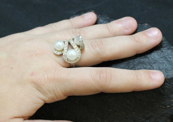 Sterling Silver Pearl and CZ Snake Ring, Sterling… - image 8