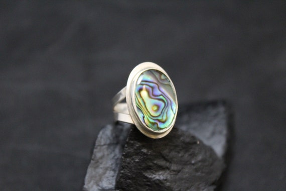 Sterling Silver Abalone Inlay Statement Ring - image 1