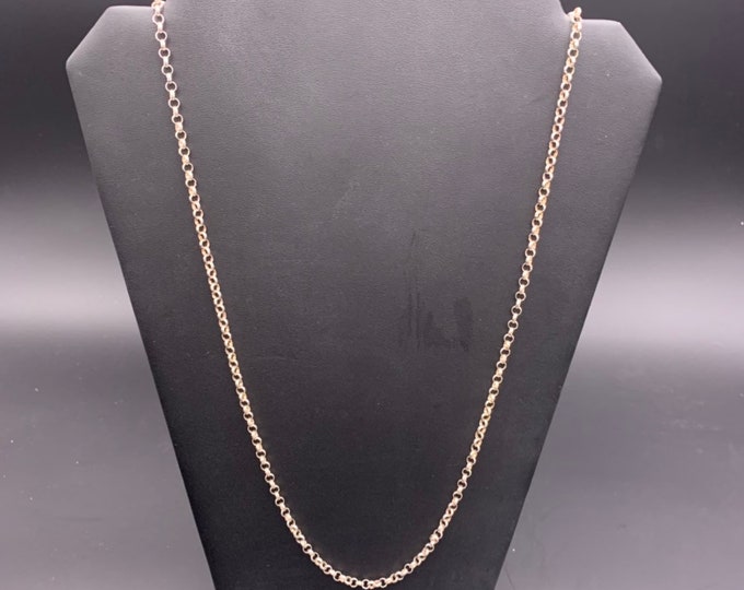 Vintage 925 Sterling Silver Rolo Link Chain Necklace, Long 925 circle link chain necklace