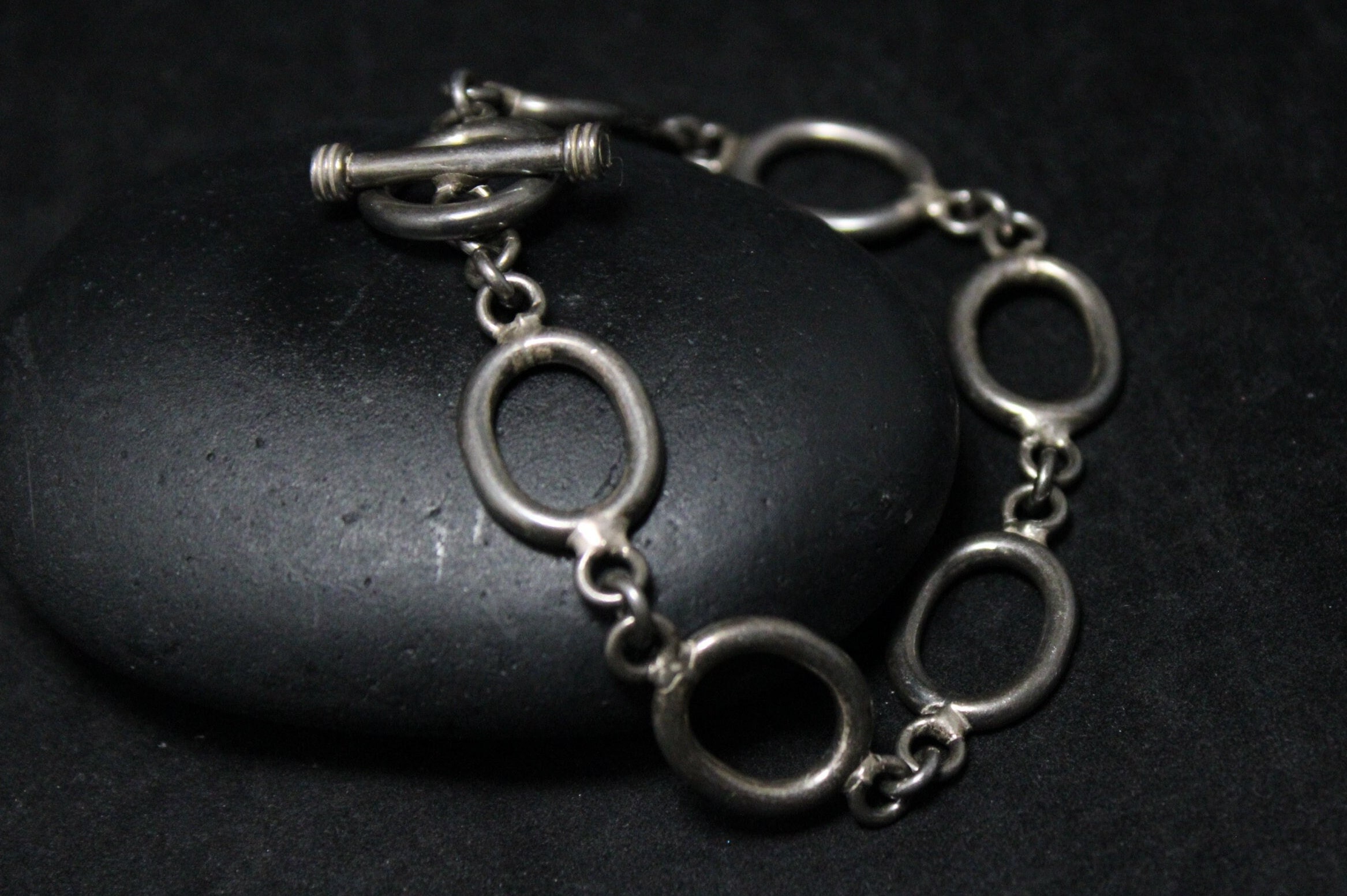 Oxidized Sterling Silver TAXCO Oval Link Bracelet, Unisex Sterling