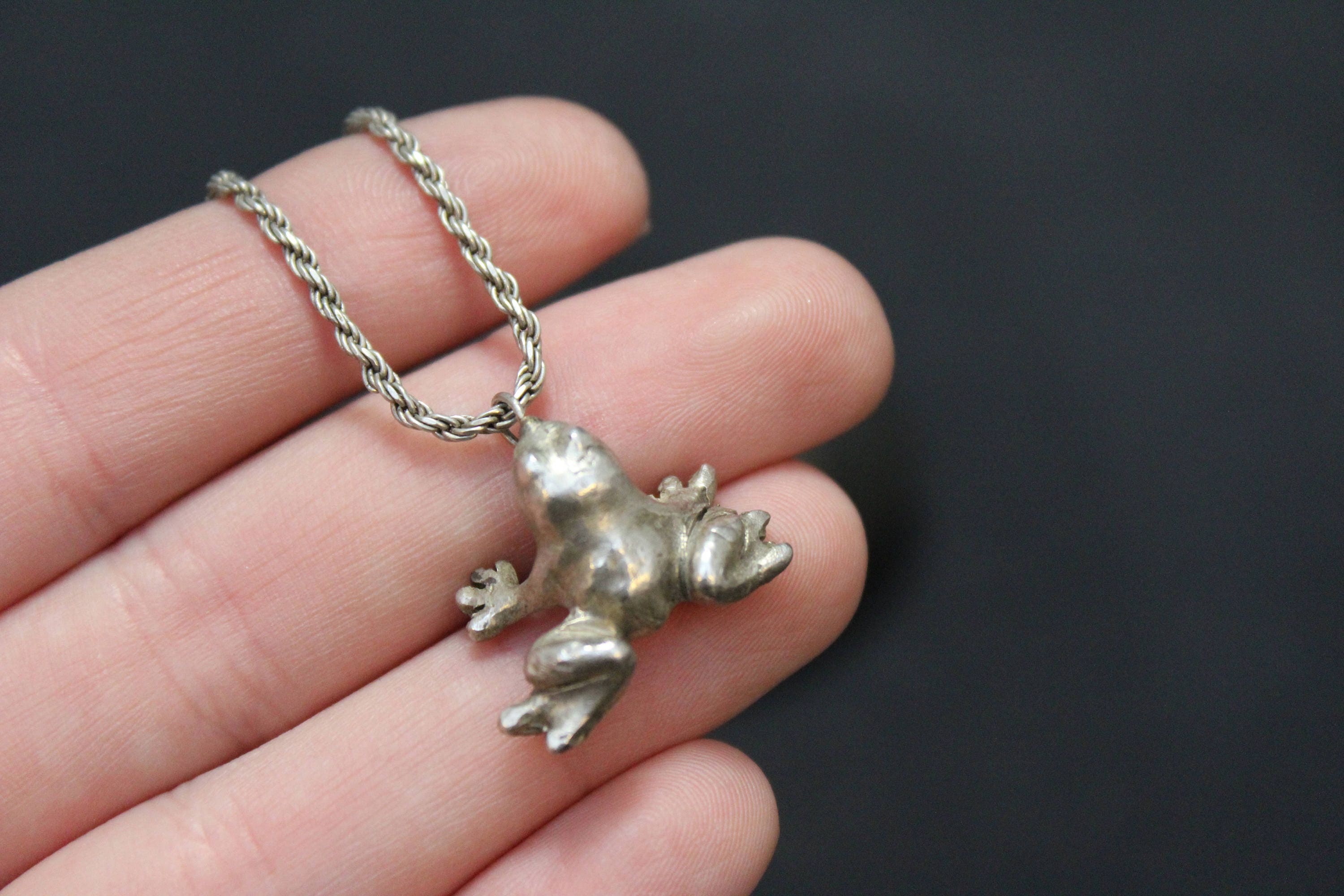 Sterling Silver Frog Necklace, Sterling Frog Jewelry, Sterling Animal
