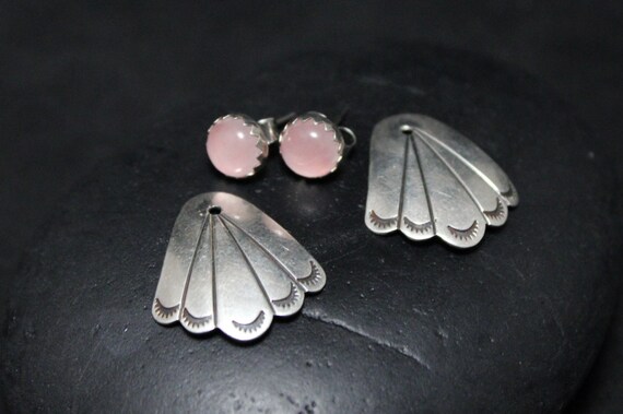 Sterling Silver Rose Quartz Stud Earrings with De… - image 4