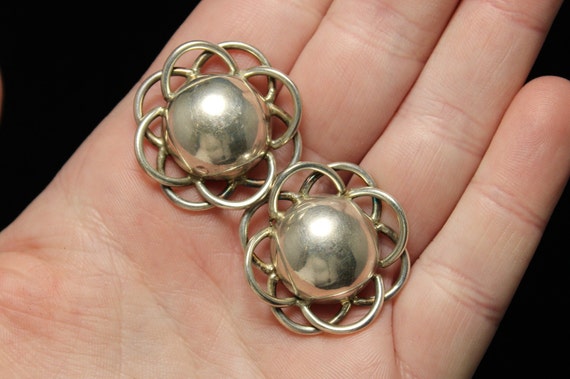 Sterling Silver Taxco Domed Flower Earrings, Ster… - image 6