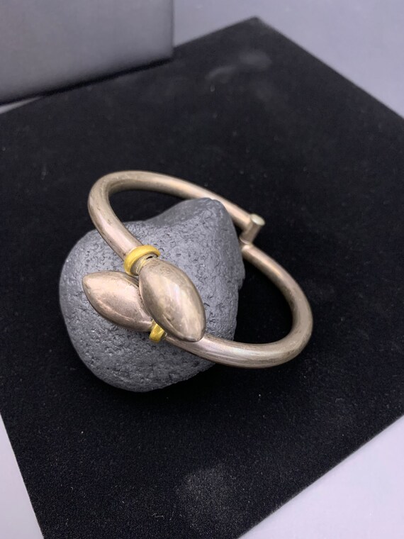 Two Tone Hinged Bangle Bracelet With Sterling Sil… - image 9