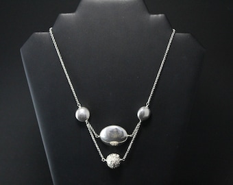 Unique Sterling Silver Trapeze Statement Necklace, Sterling Silver Beaded Necklace, Bold Sterling Silver Necklace, Bold Sterling Jewelry