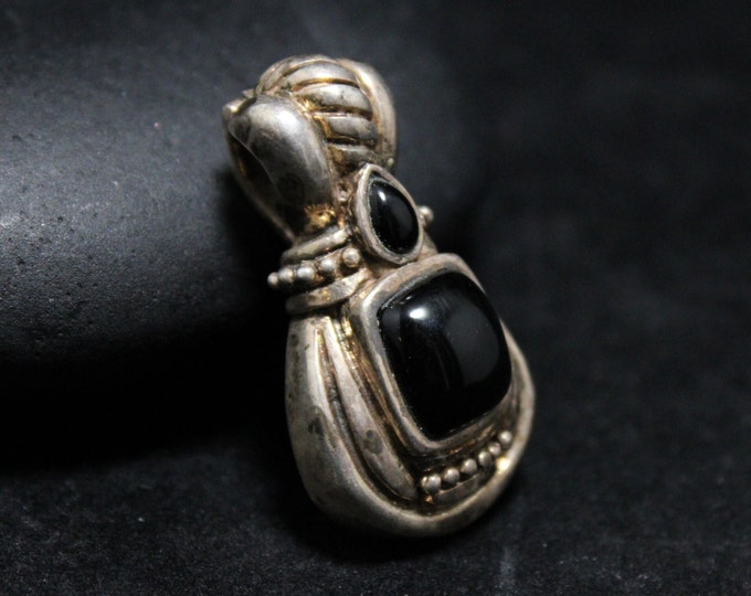 Sterling Silver Onyx Unique Enhancer Pendant, Modernist Enhancer Pendant, Modern Silver Onyx Jewelry, Bail Enhancer Pendant, Black Gem