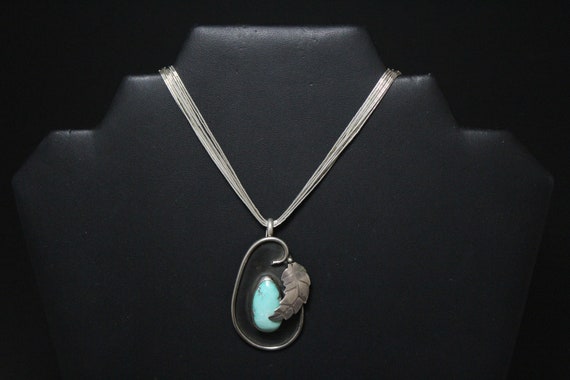 Sterling Silver and Turquoise Leaf Statement Neck… - image 4