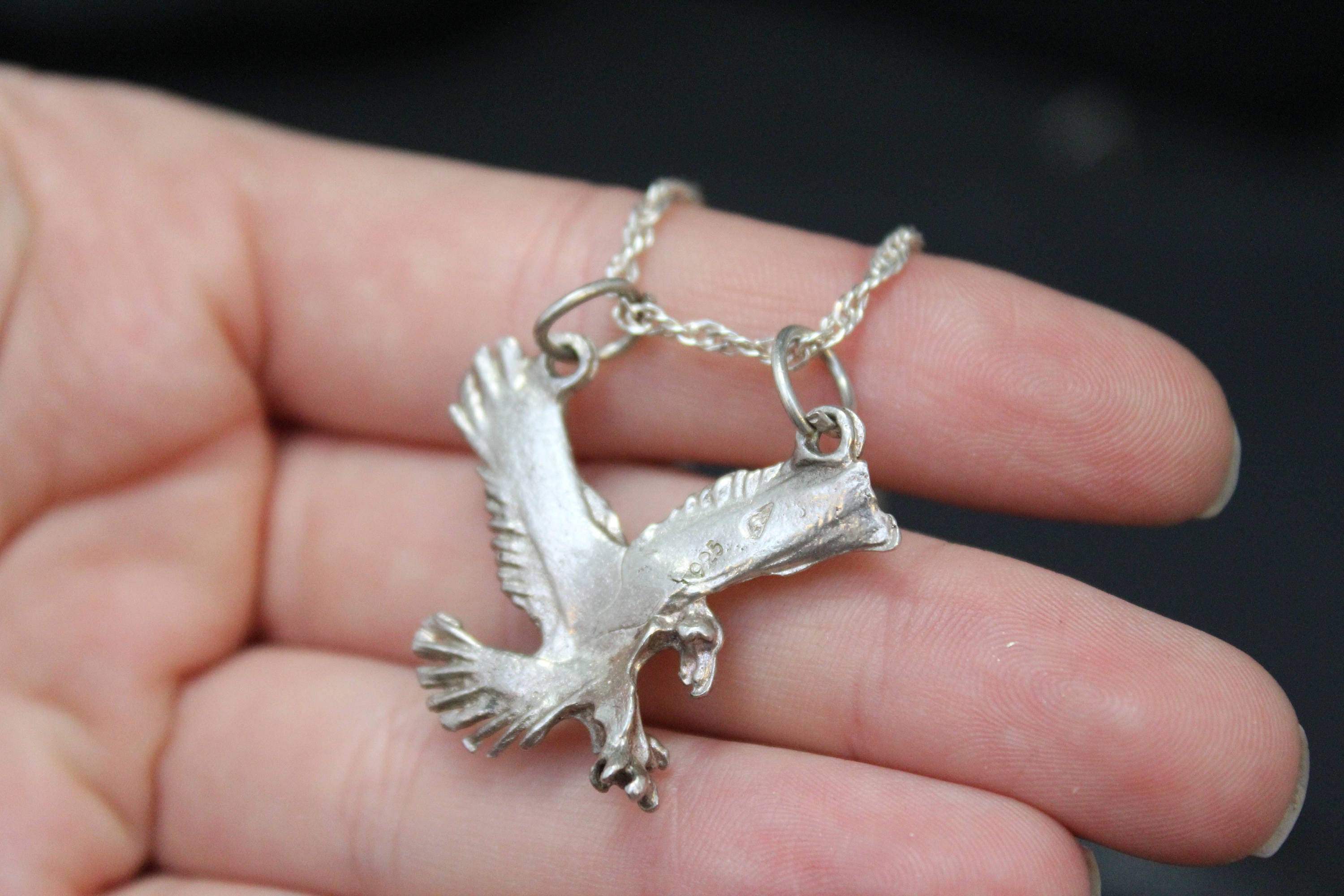 Sterling Silver Eagle Necklace, American Eagle Necklace, Sterling