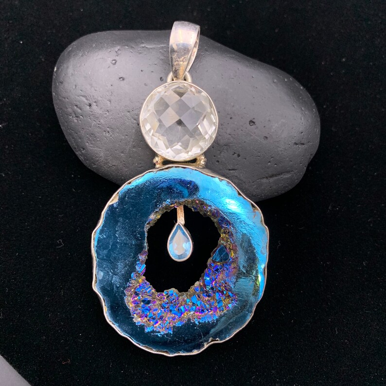 Large Large Statement Gemstone Pendant 925 Gemstone Pendant Purple And Blue Pendant Sterling Silver Pennant Gemstone Pendant