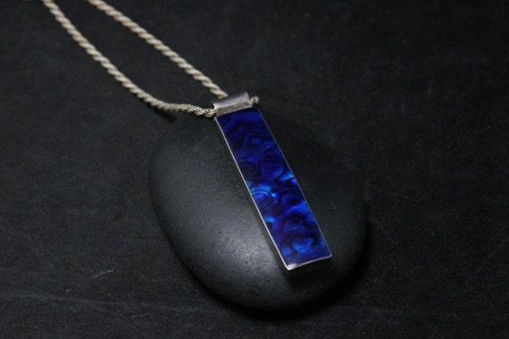 Sterling Silver Rectangular Blue Paua Shell Penda… - image 5