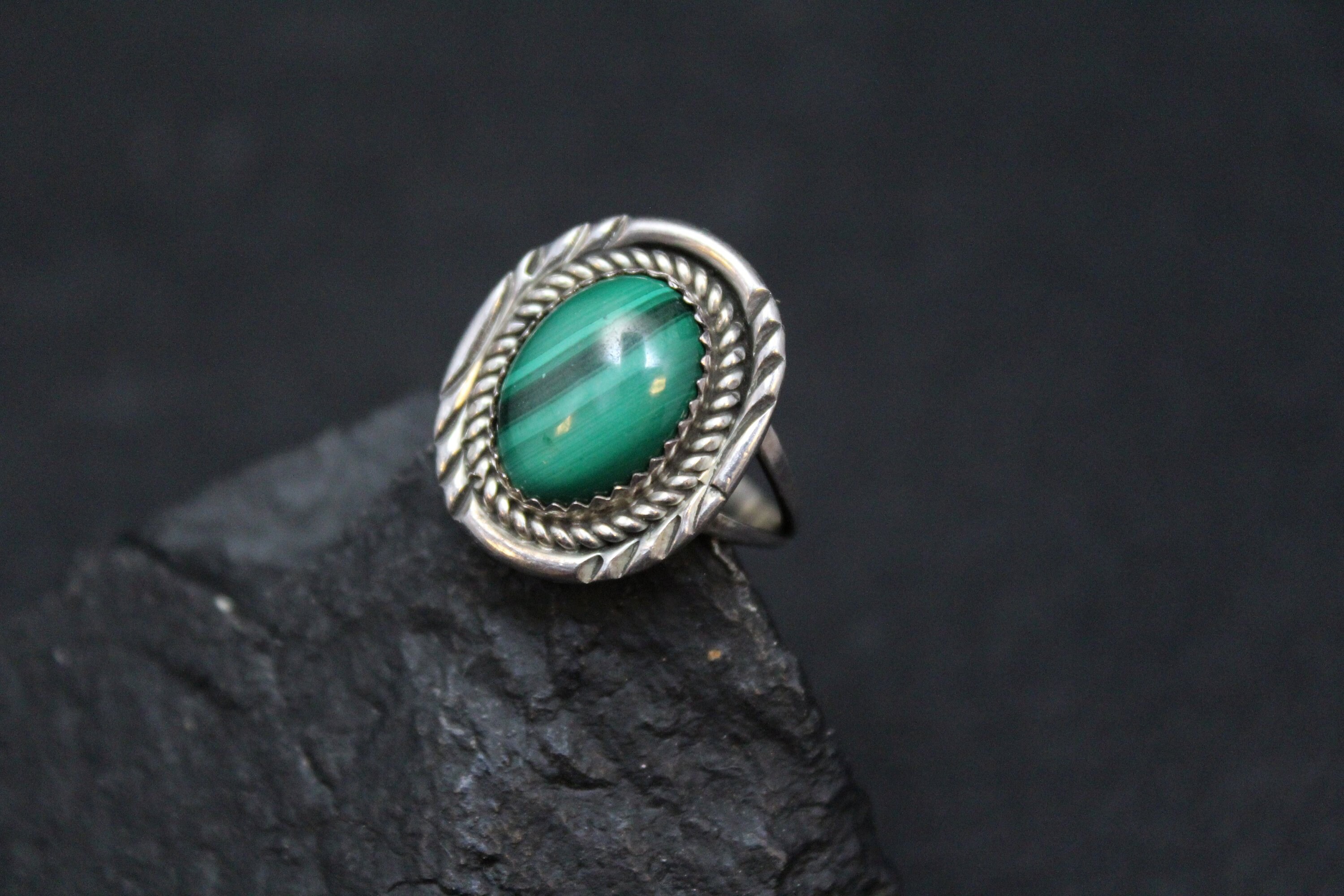 Sterling Silver Native American Malachite Ring, Sterling Malachite Ring