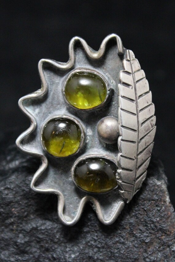 Sterling Silver Heavy Statement Ring with Peridot… - image 2