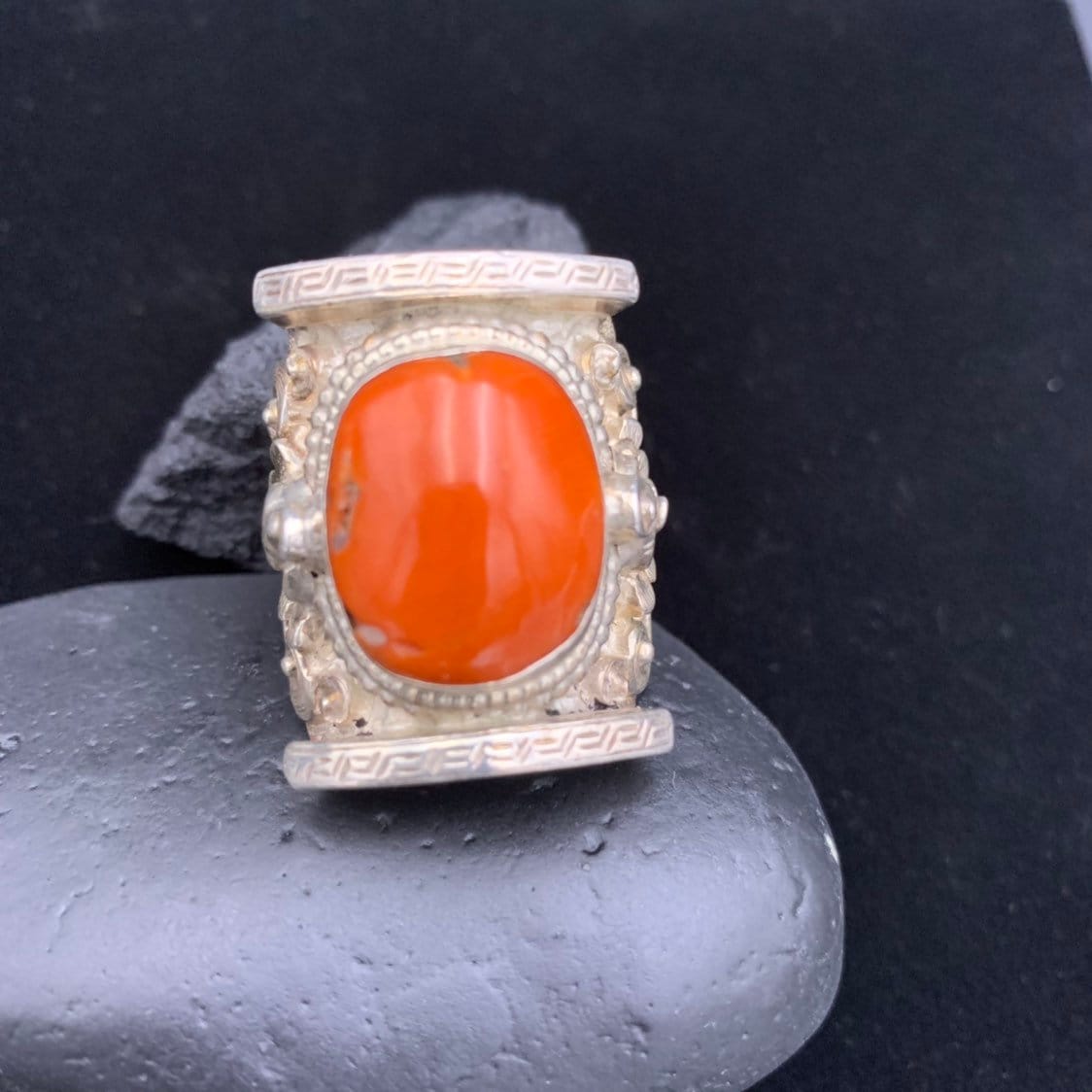 Large Men's Sterling Ring With Coral Gemstone Natural Red - Etsy