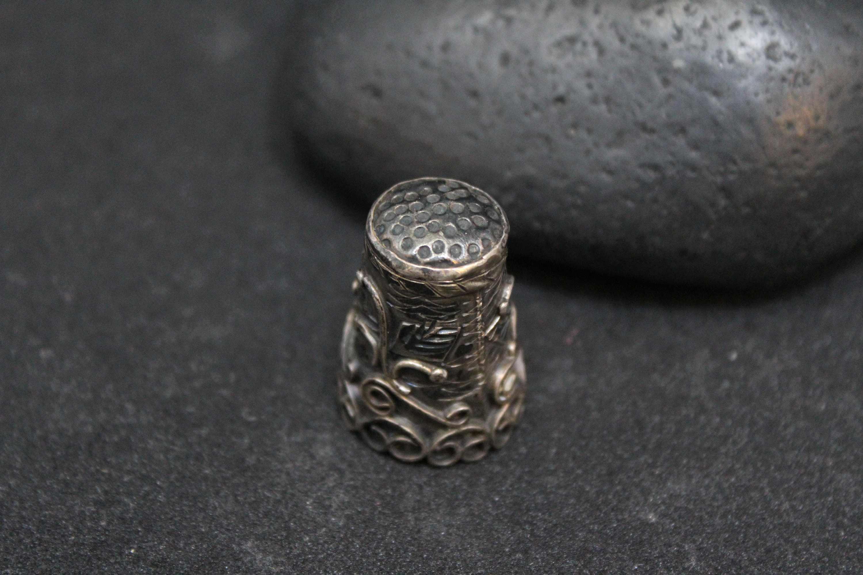 Sterling Silver Mexican Thimble with Vines, Sterling Taxco Thimble