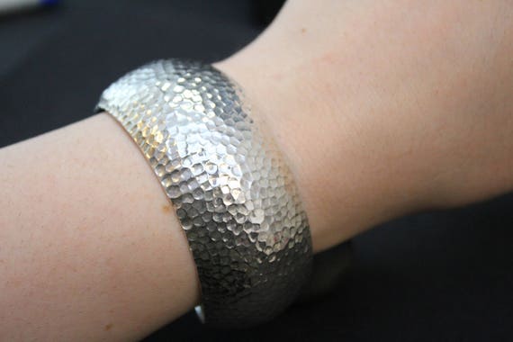 Sterling Silver Hammered Cuff Bracelet, Hammered … - image 6